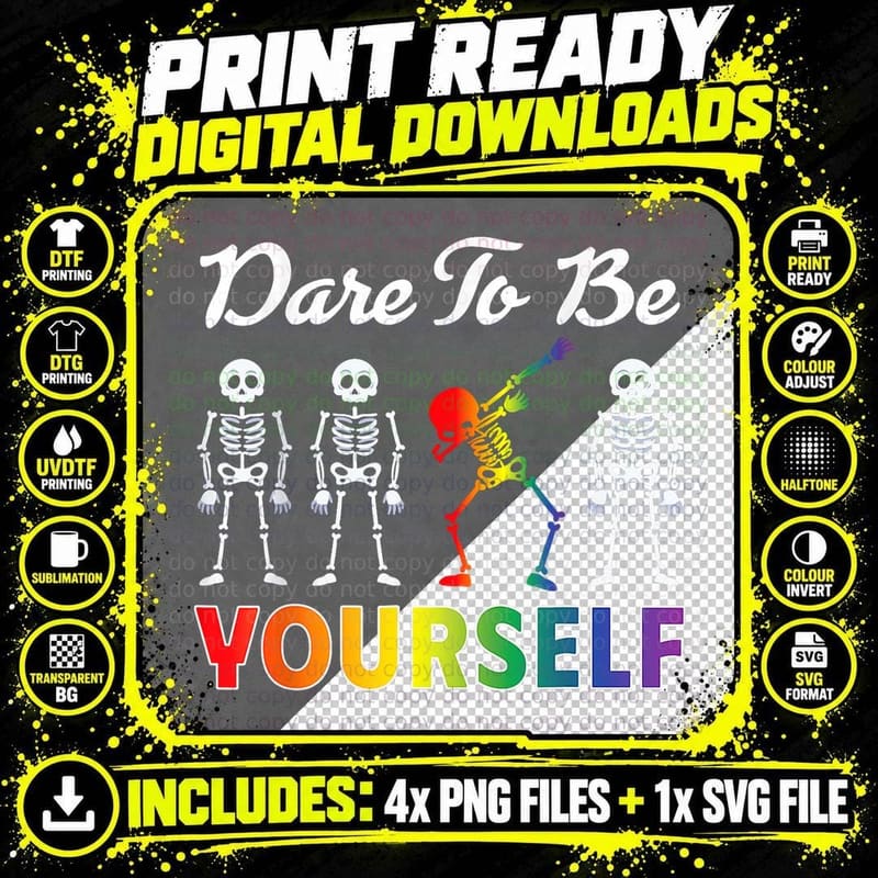 Dare to Be Yourself Funny Dabbing Skeleton Cute LGBT Png SVG Digital Bundle