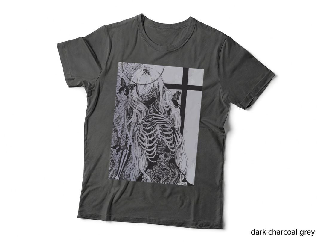 Dark Art Soft Grunge Y2k Female Skeleton Skull Butterfly T-Shirt