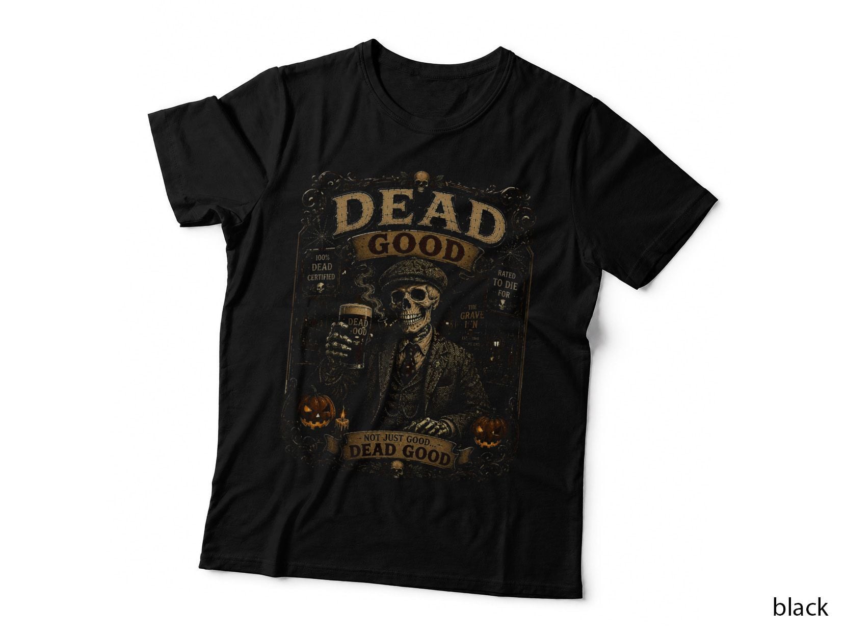 Dead Good Skeleton Thumbs up Retro VHS Horror Halloween Halftone T-Shirt