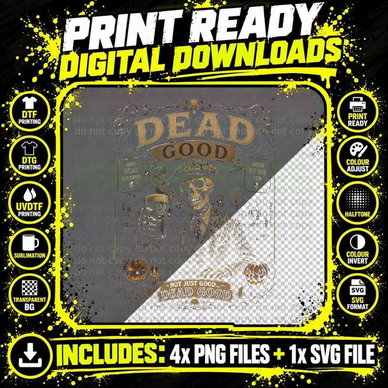 Dead Good Skeleton Thumbs up Retro VHS Horror Halloween Png SVG Digital Bundle