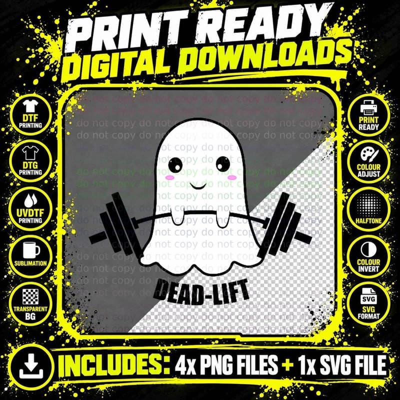 Dead Lift Ghost Halloween, Funny Ghost Gym Fitness Png SVG Digital Bundle