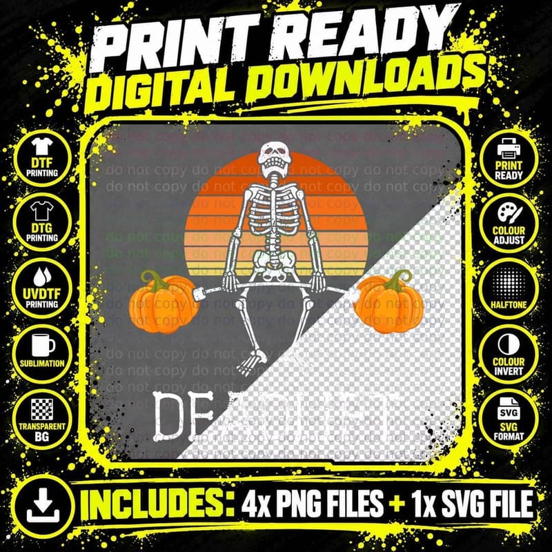 Deadlift Funny Halloween Skeleton Pumpkins Gym Workout Png SVG Digital Bundle
