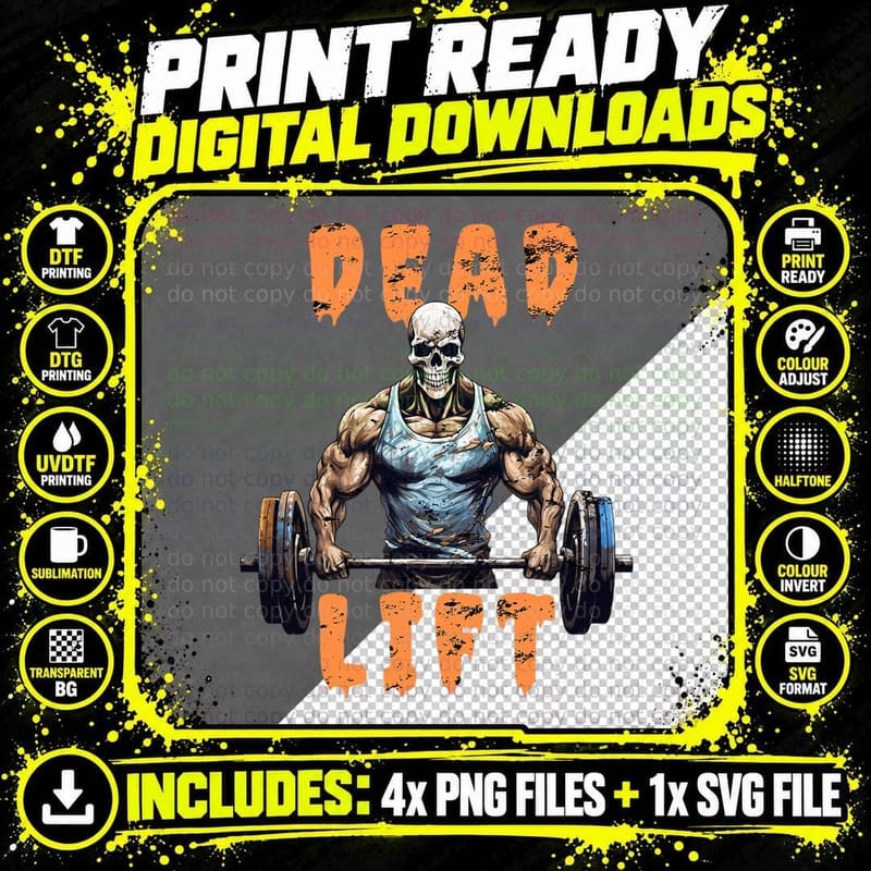 Deadlift Skeleton Gym Lifting Weights Training - Png SVG Digital Bundle