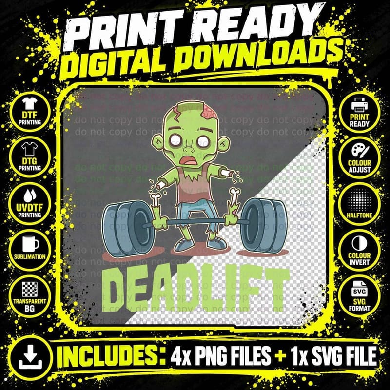 Deadlift Zombie Funny Halloween Gym Workout Bodybuilding Png SVG Digital Bundle
