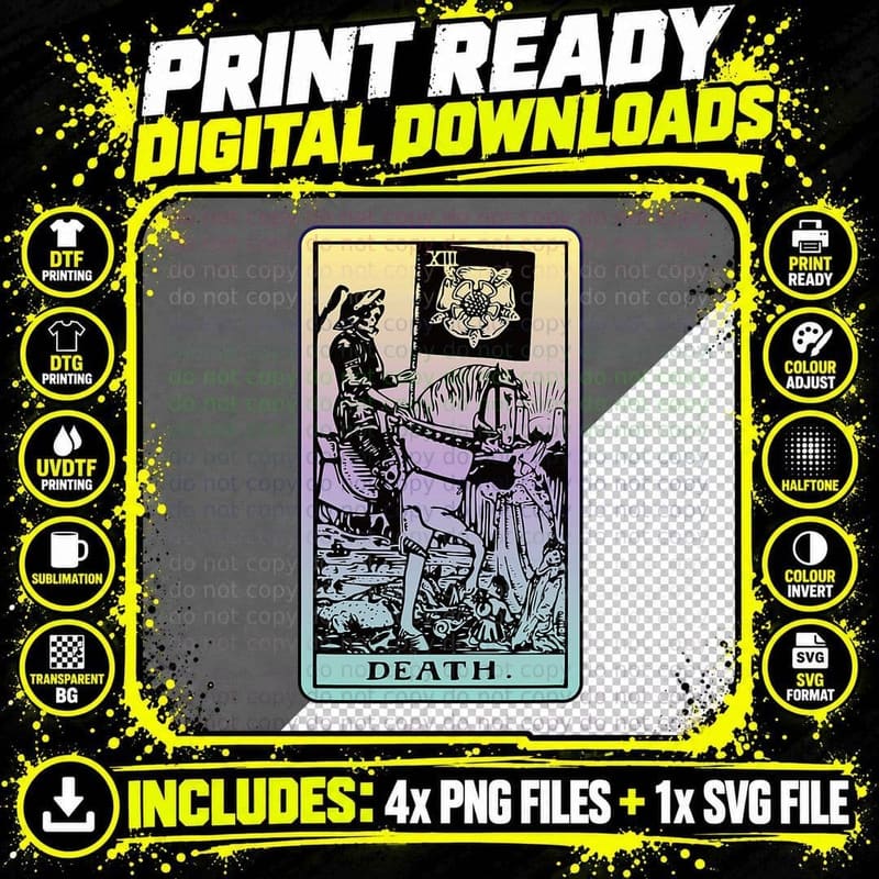 Death Tarot Card Witch Aesthetic Witchy Pastel Goth Png SVG Digital Bundle