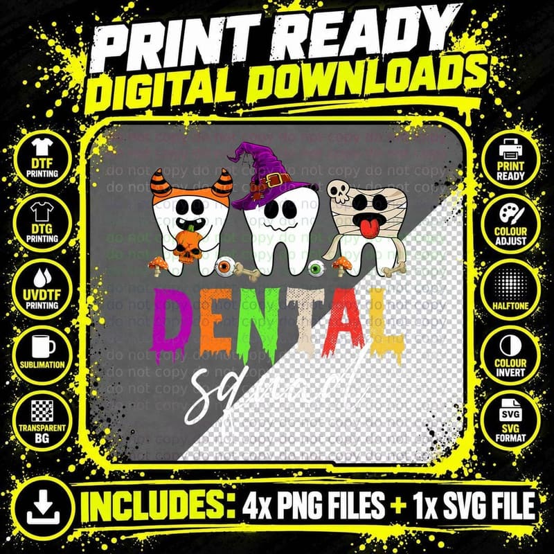 Dental Squad Dentist Tooth Th Witch Halloween Party Png SVG Digital Bundle