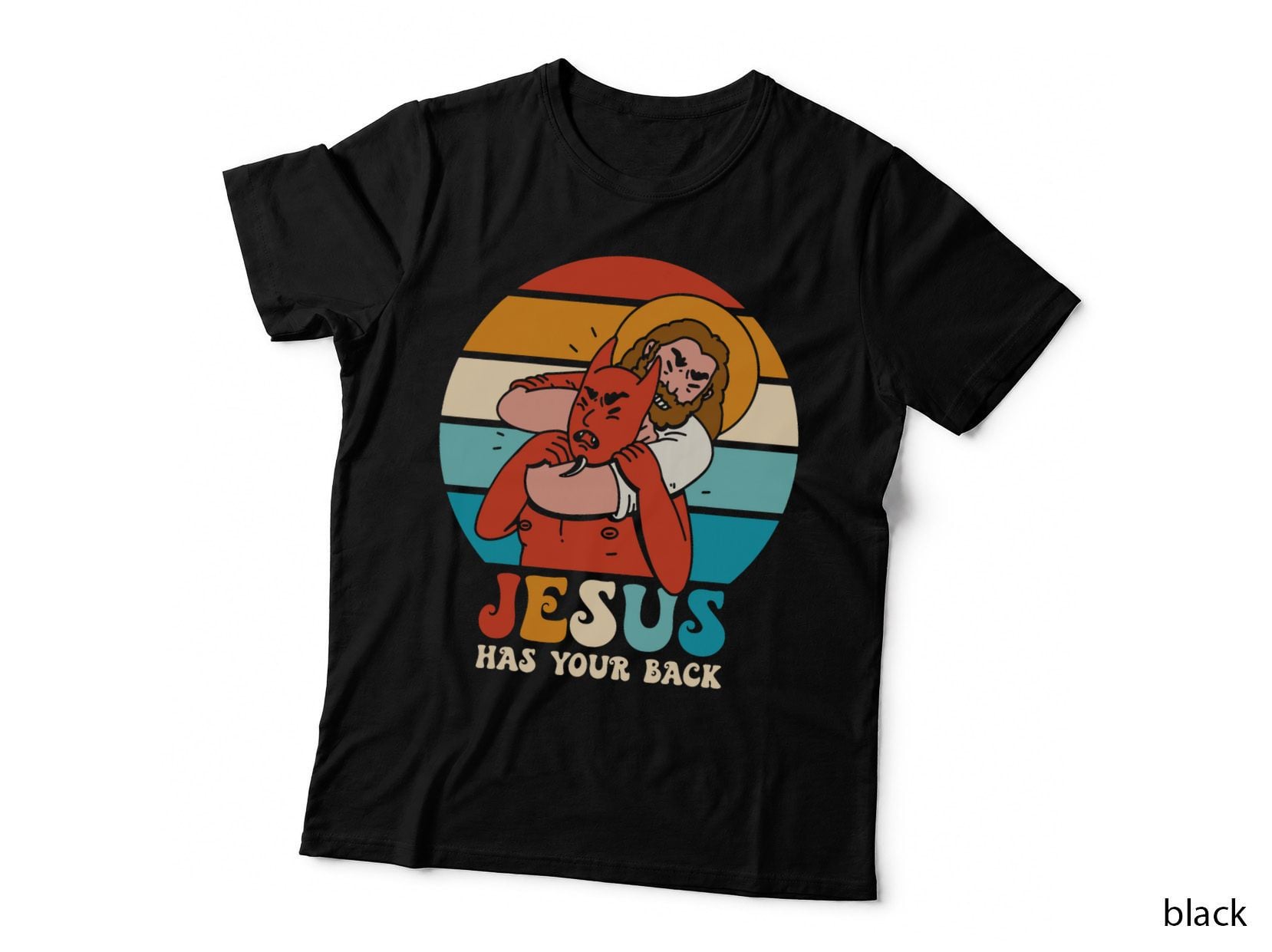 Devil Jesus Has Your Back Funny Retro Halloween, Alternative Fashion T-Shirt