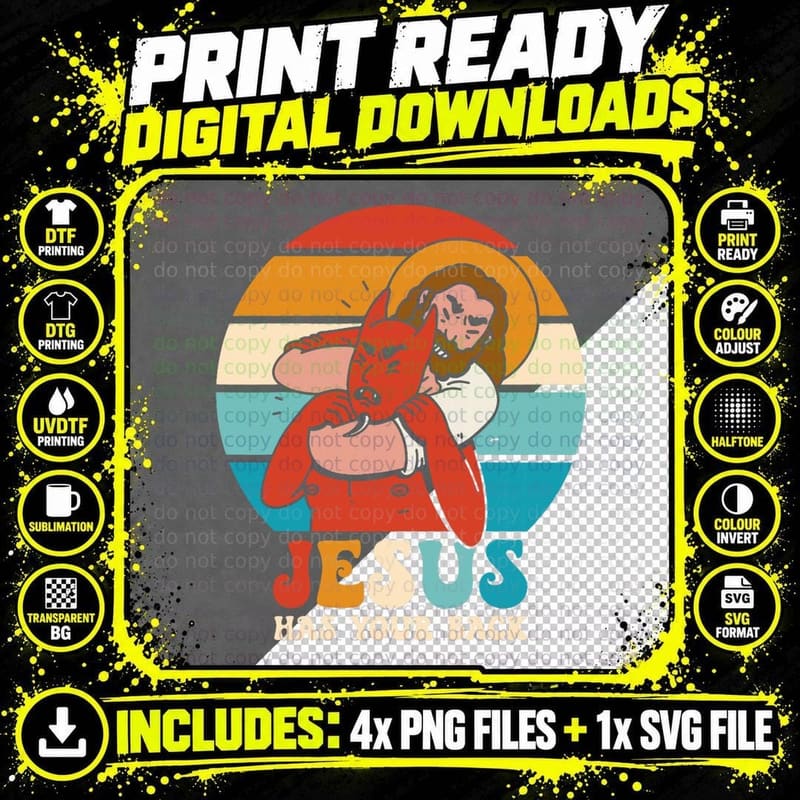 Devil Jesus Has Your Back Funny Retro Halloween Png SVG Digital Bundle