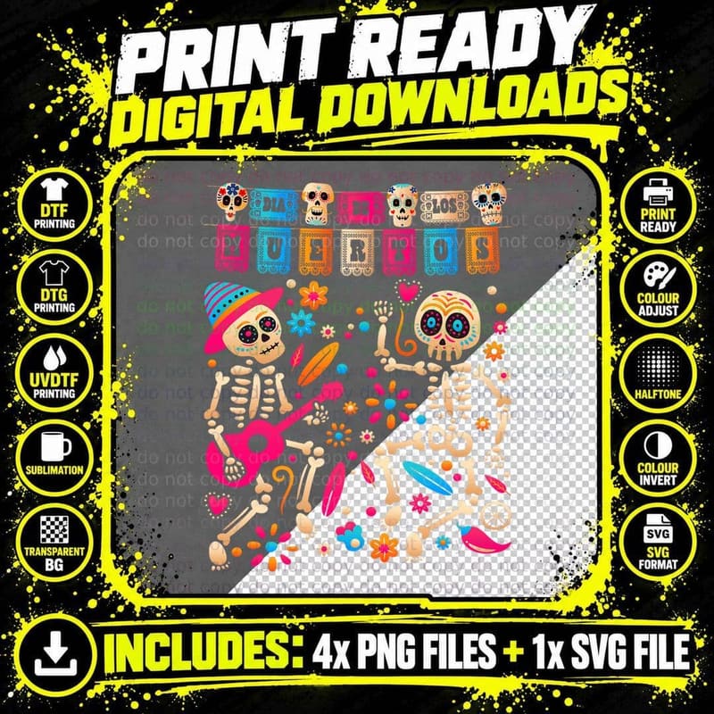 Dia De Los Muertos Day of the Dead Mexican Skeleton Png SVG Digital Bundle