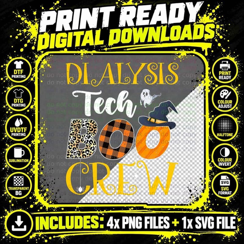 Dialysis Tech Leopard Nurse Halloween Costume Boo Crew Png SVG Digital Bundle
