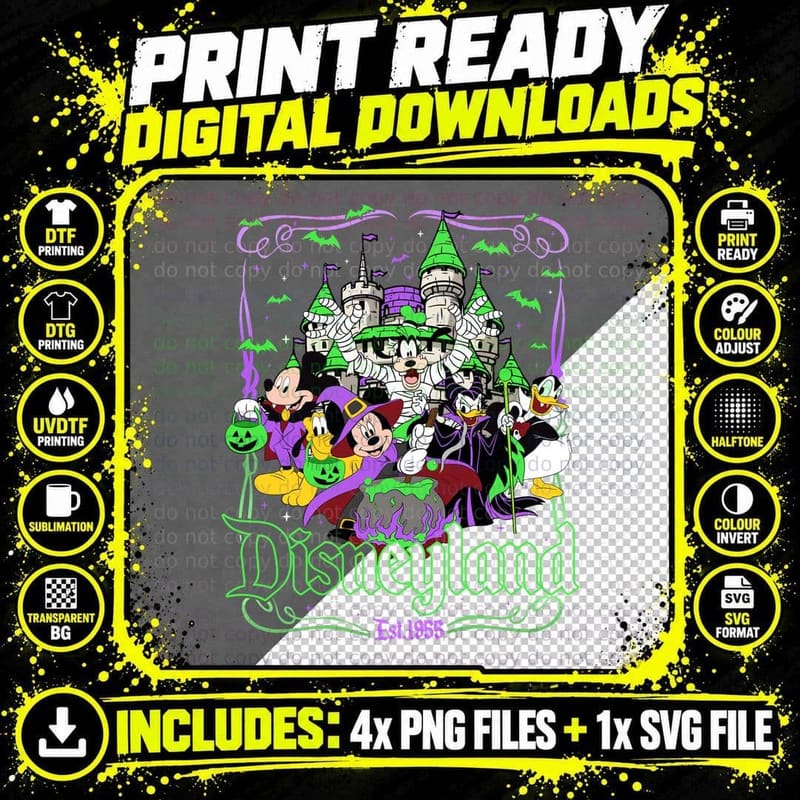 Disneyland Halloween Costume T-Shirt, Spooky Characters Png SVG Digital Bundle