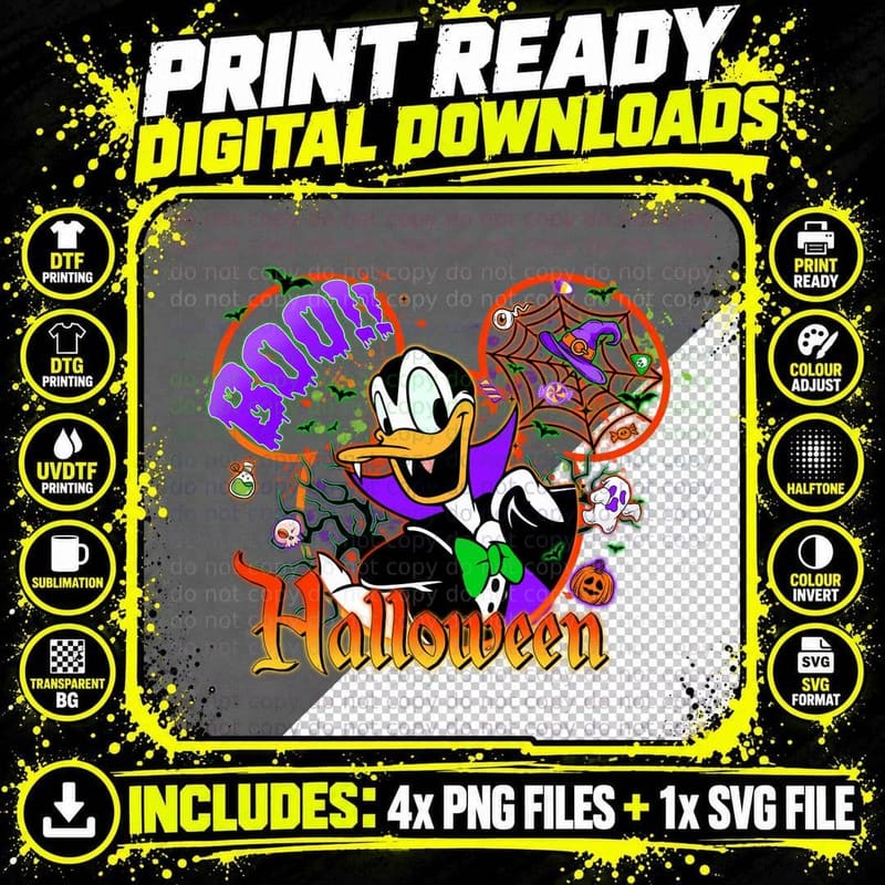 Donald Duck Halloween Costume T-Shirt, Spooky Png SVG Digital Bundle