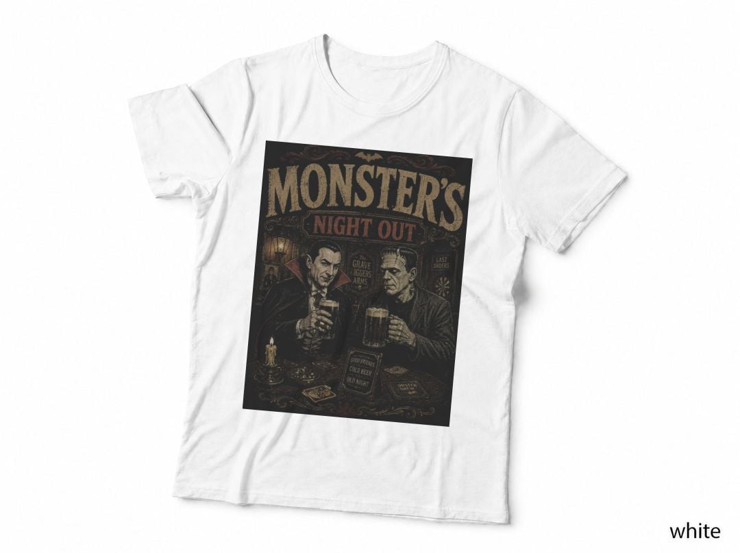 Dracula Frankenstein Monsters Night Out Horror Retro Vintage Pub T-Shirt