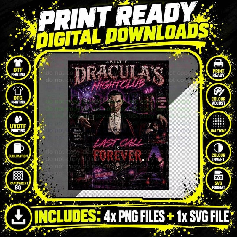 Dracula Nightclub Vintage Vampire Disco Gothic Horror Png SVG Digital Bundle
