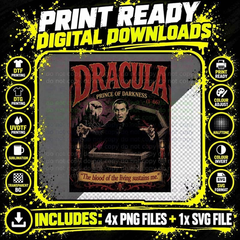 Dracula Prince of Darkness 1966 Hammer Horror Vampire Png SVG Digital Bundle