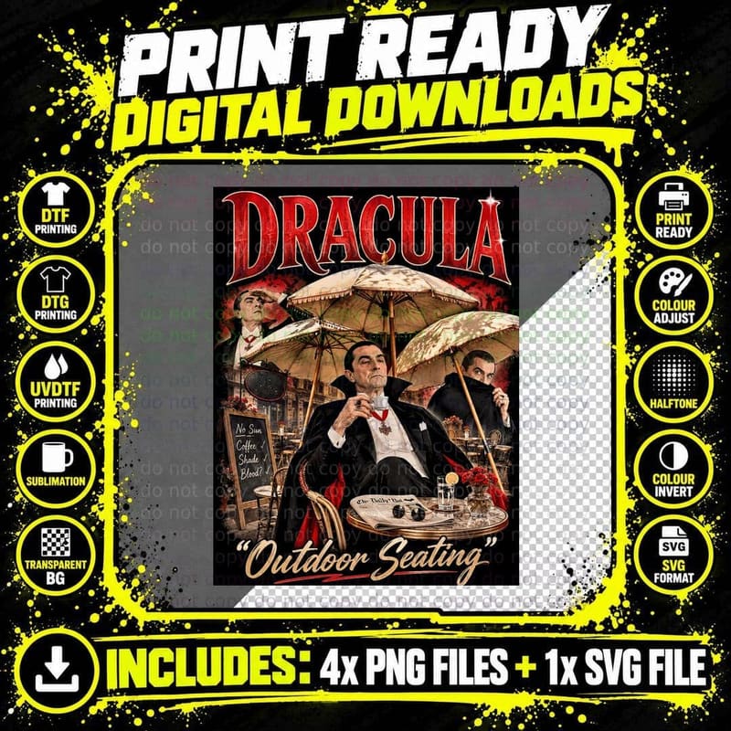 Dracula Vintage Bootleg Outdoor Seating Vampire Comedy Png SVG Digital Bundle