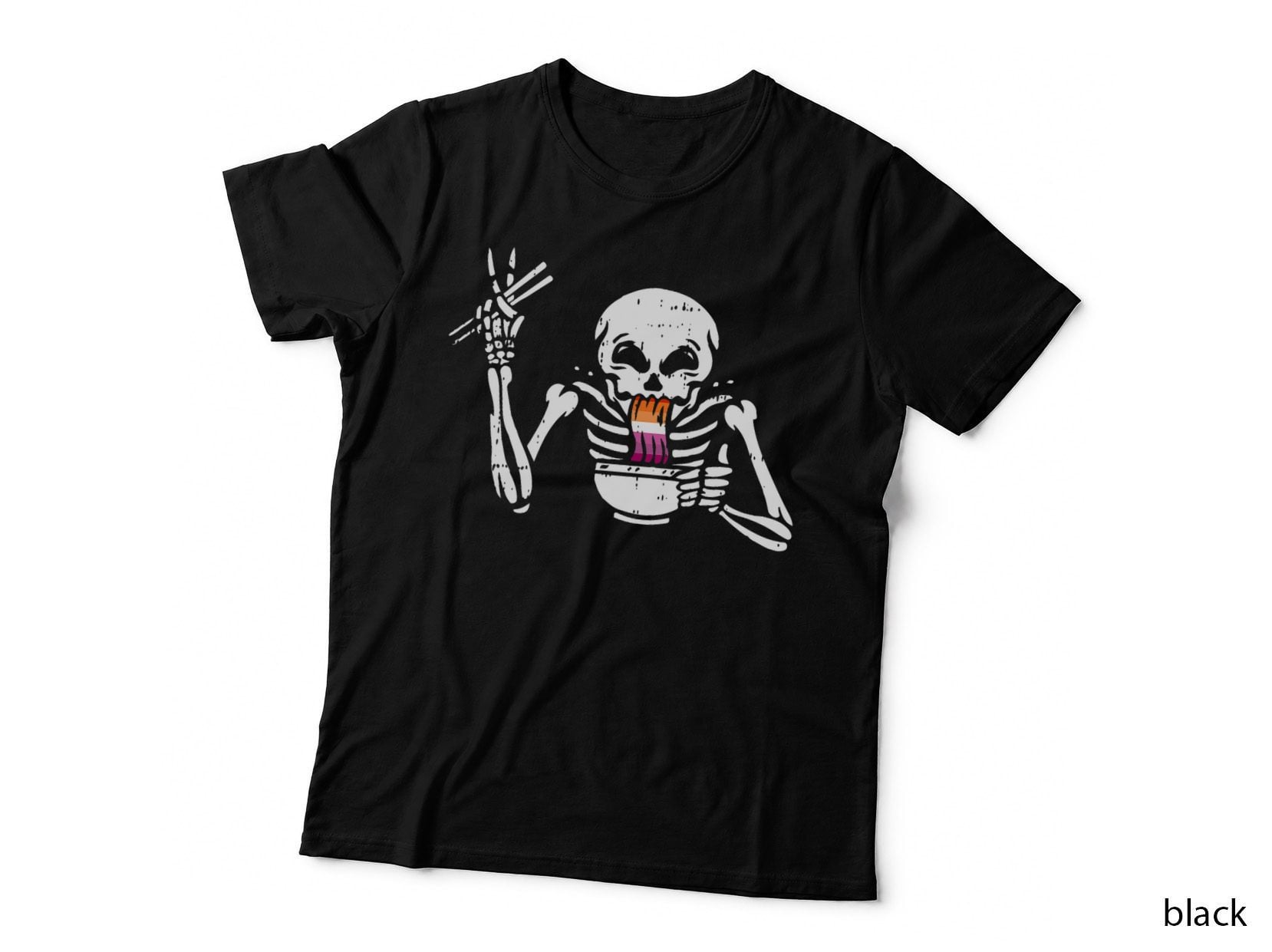 Eating Ramen Lesbian LGBT-Q Pride Japanese Skeleton, LGBTQ+, Queer Art T-Shirt