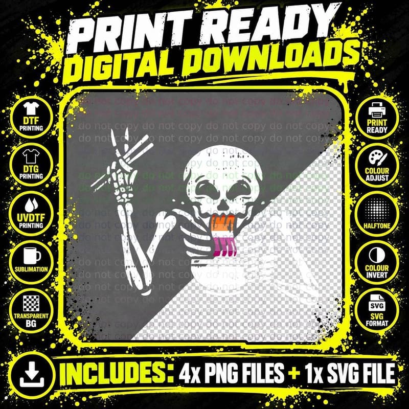 Eating Ramen Lesbian LGBT-Q Pride Japanese Skeleton Png SVG Digital Bundle