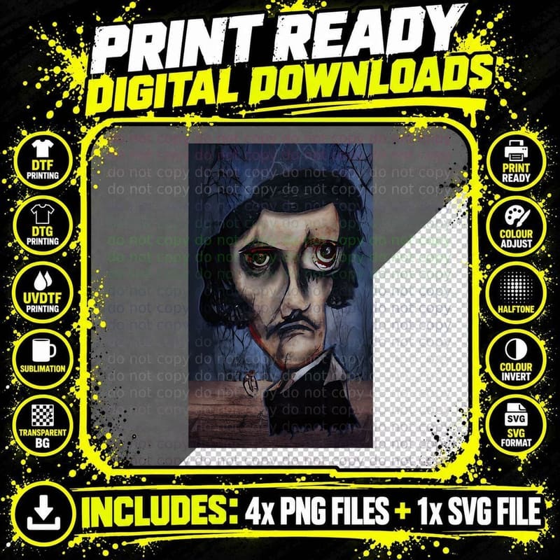 Edgar Allan Poe Surreal Gothic Horror T-Shirt Png SVG Digital Bundle