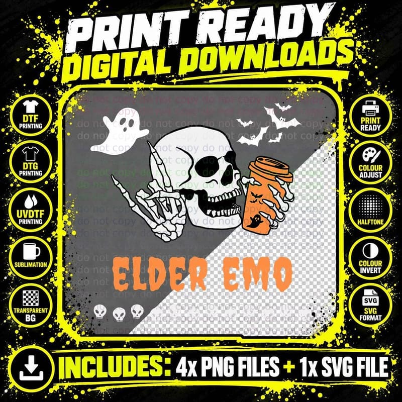 Elder Emo Halloween Goth Sarcasm Gothic Funny Coffee Png SVG Digital Bundle