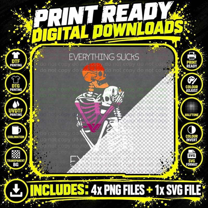 Everything Sucks Except You Lesbian LGBT-Q Skeleton Png SVG Digital Bundle