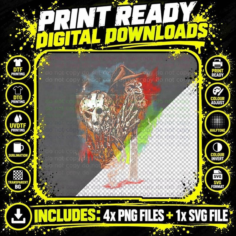 Evil Dead 2 Ash Halftone T-Shirt, Horror Cult Classic Tee Png SVG Digital Bundle