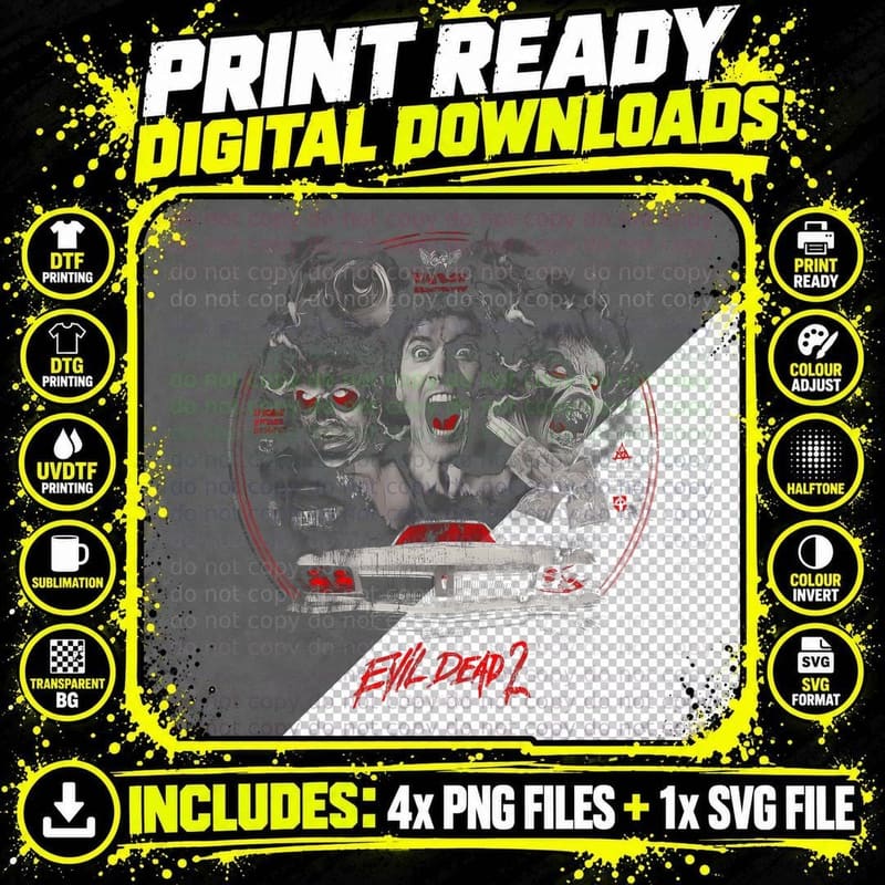 Evil Dead 2 Dead by Dawn T-Shirt, Slasher Horror Tee Png SVG Digital Bundle