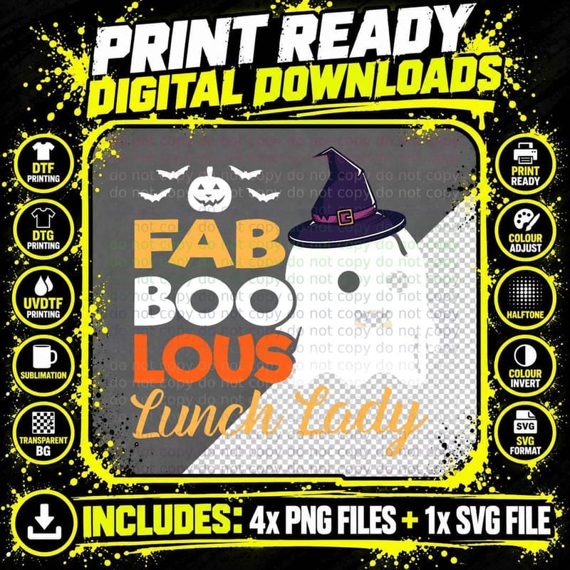 Faboolous Lunch Lady Halloween Ghost School Cafeteria Png SVG Digital Bundle