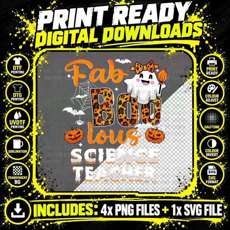 Faboolous Science Teacher Happy Halloween Pumpkin Png SVG Digital Bundle