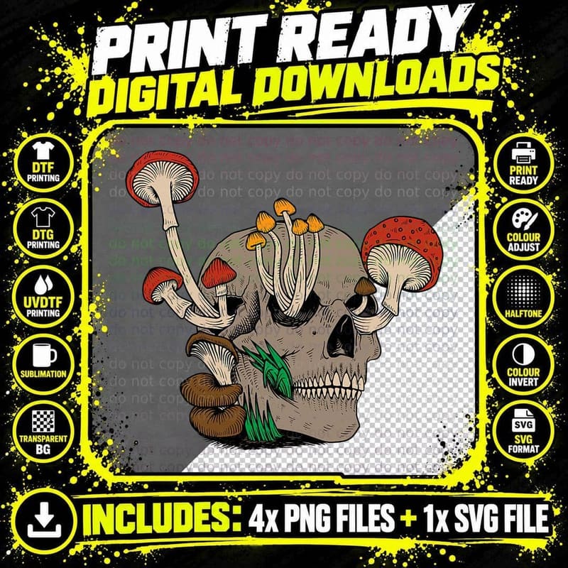 Fairy Grunge Skull Shirt Fairy Goth Skeleton Mushroom Png SVG Digital Bundle