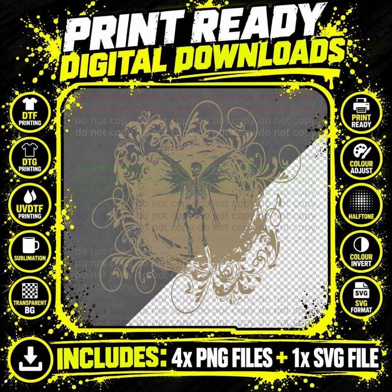 Fairy Grunge, Fairycore Aesthetic Skeleton Butterfly Png SVG Digital Bundle