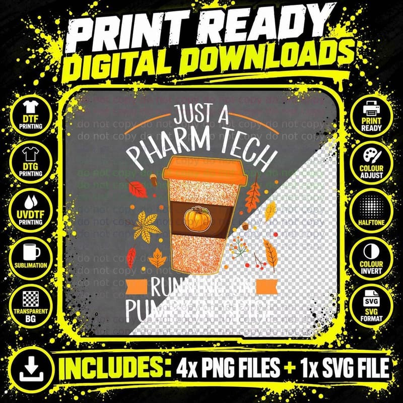 Fall Season Pharm Tech Running on Pumpkin Spice Latte Png SVG Digital Bundle