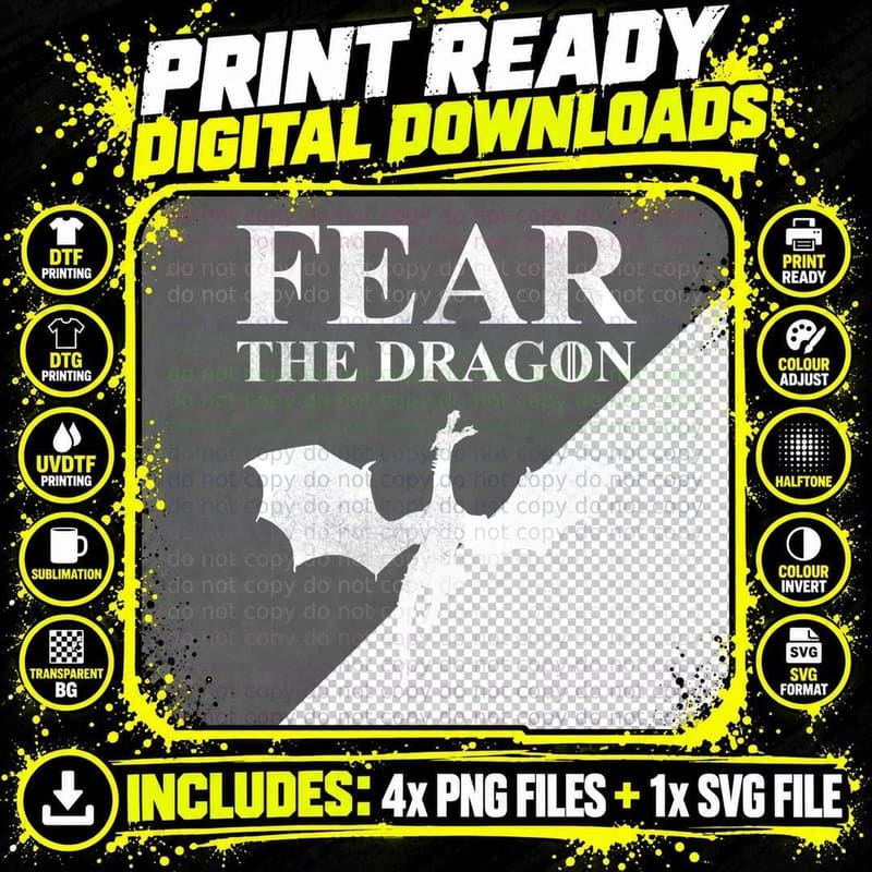Fear the Dragon Artwork, Fantasy, for Women Png SVG Digital Bundle