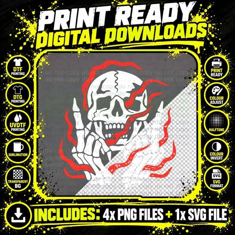 Fire Skeleton Halloween Costume Scary Goth Gothic Skull Png SVG Digital Bundle