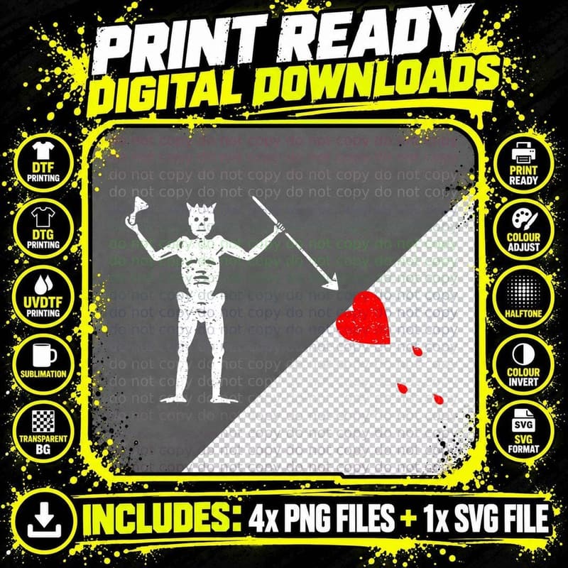 Flag of Blackbeard Jolly Roger Pirate Flag Png SVG Digital Bundle