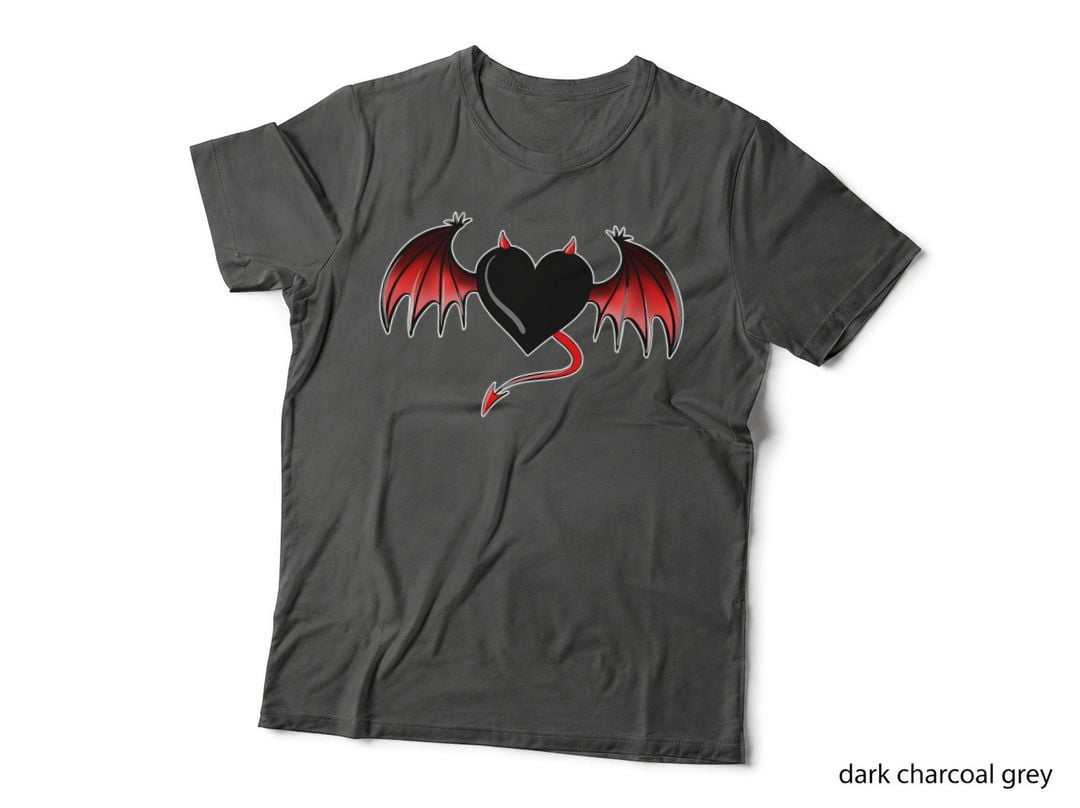 Flying Dark Evil Devil Heart Bat Wings Halloween Clothing T-Shirt