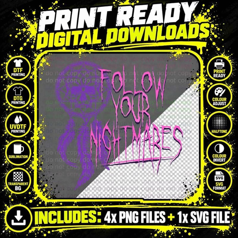 Follow Your Nightmares Pastel Goth Dream Catcher Png SVG Digital Bundle