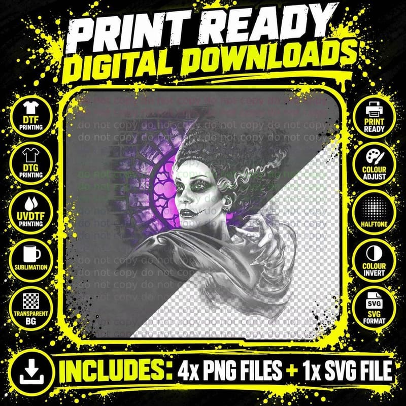 Frankenstein Bride T-Shirt, Gothic Horror Apparel Png SVG Digital Bundle