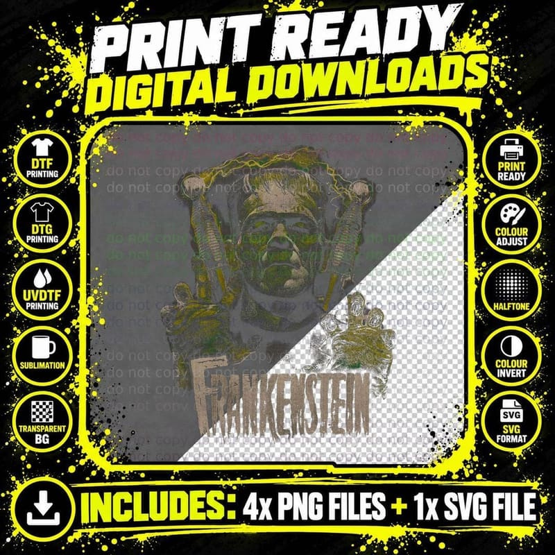 Frankenstein Monster T-Shirt, Classic Horror Tee Png SVG Digital Bundle