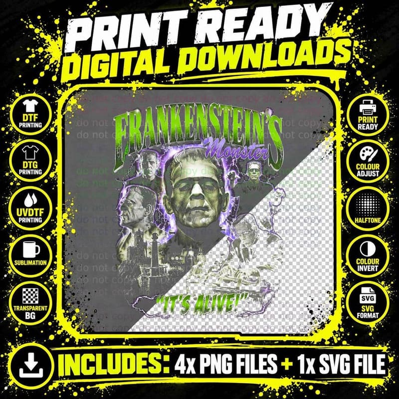 Frankenstein Monster Vintage Horror Classic Retro Png SVG Digital Bundle