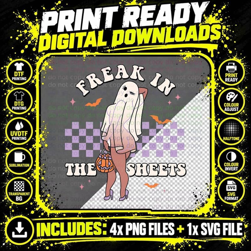 Freak in the Sheets Retro Halloween Spooky Season Sexy Png SVG Digital Bundle