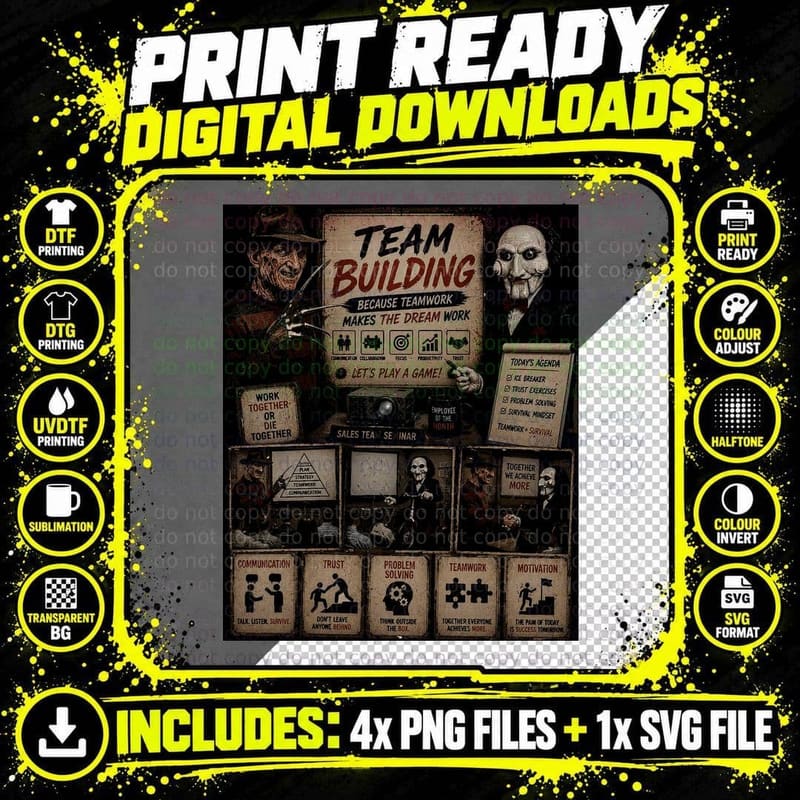 Freddy Jigsaw Retro Airbrush Horror Team Building Office Png SVG Digital Bundle
