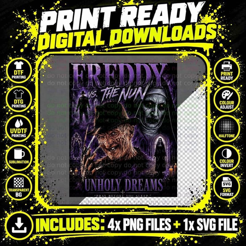 Freddy Krueger the Nun Horror Crossover Vintage Bootleg Png SVG Digital Bundle