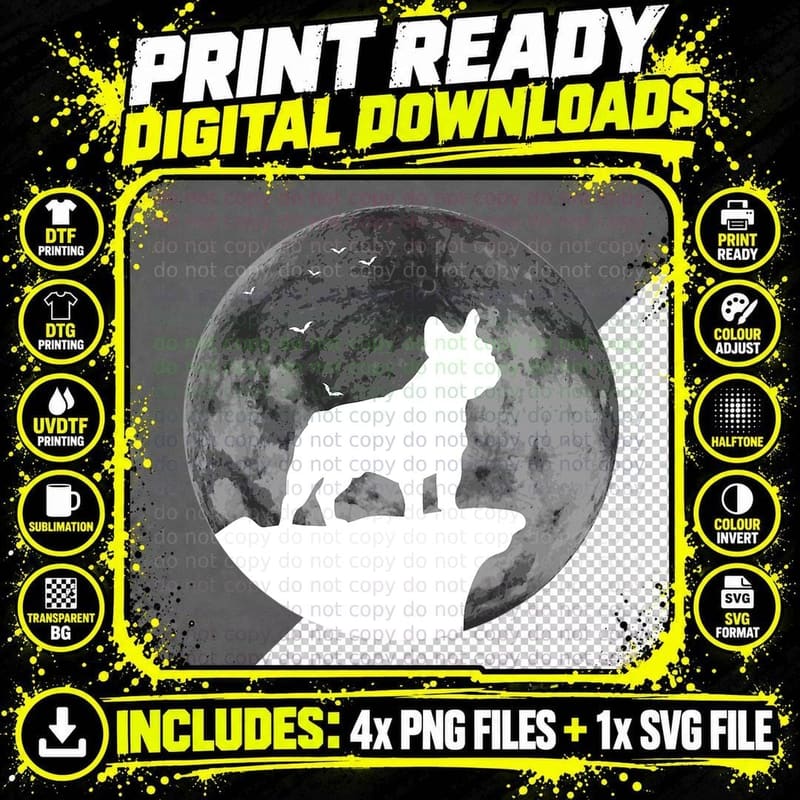 French Bulldog Silhouette in the Moon Halloween Costume Png SVG Digital Bundle