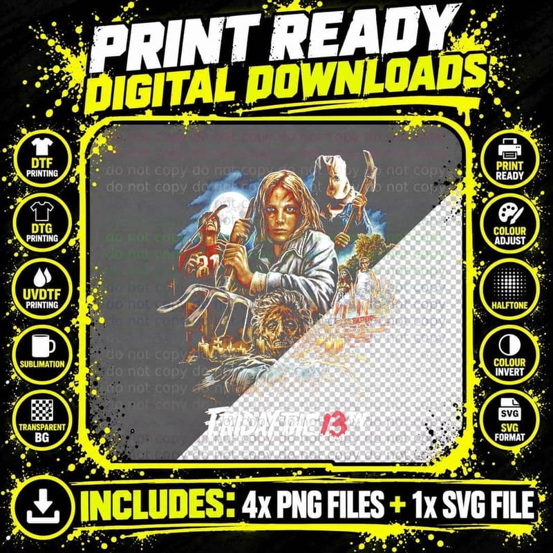 Friday the 13th Part 4 Jason Halftone T-Shirt Png SVG Digital Bundle