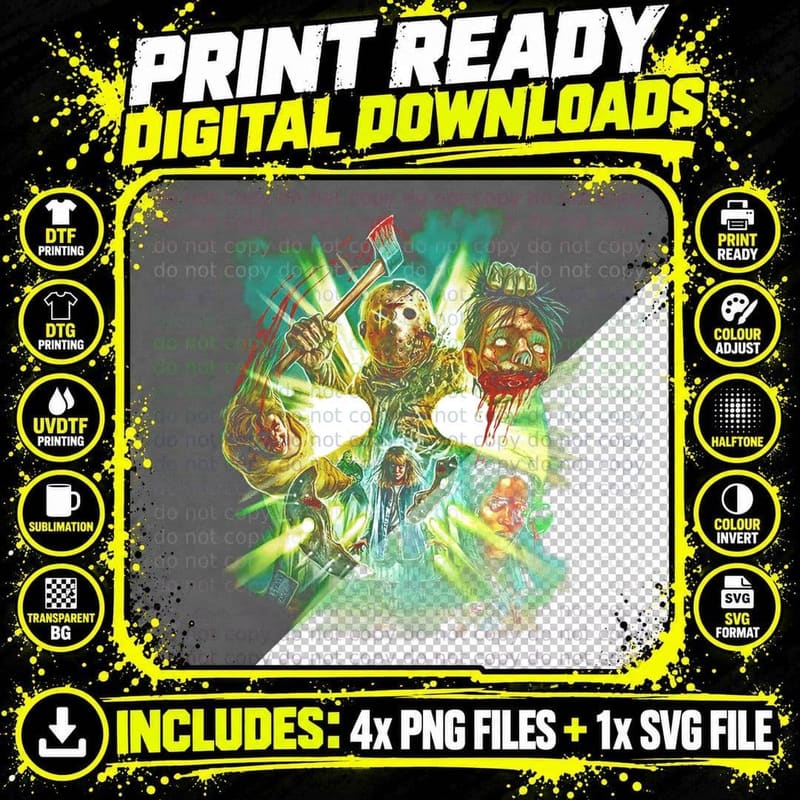 Friday the 13th Part VII Jason Halftone T-Shirt Png SVG Digital Bundle