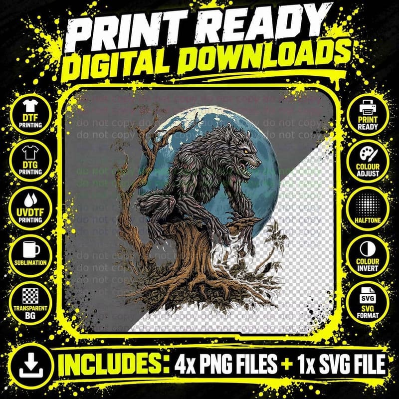 Full Moon Werewolf Horror Graphic, Halloween Costume Png SVG Digital Bundle