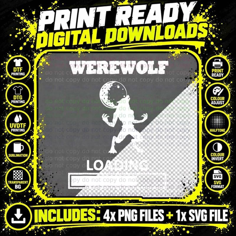 Full Moon Werewolf Loading T-Shirt Gift Idea for Png SVG Digital Bundle