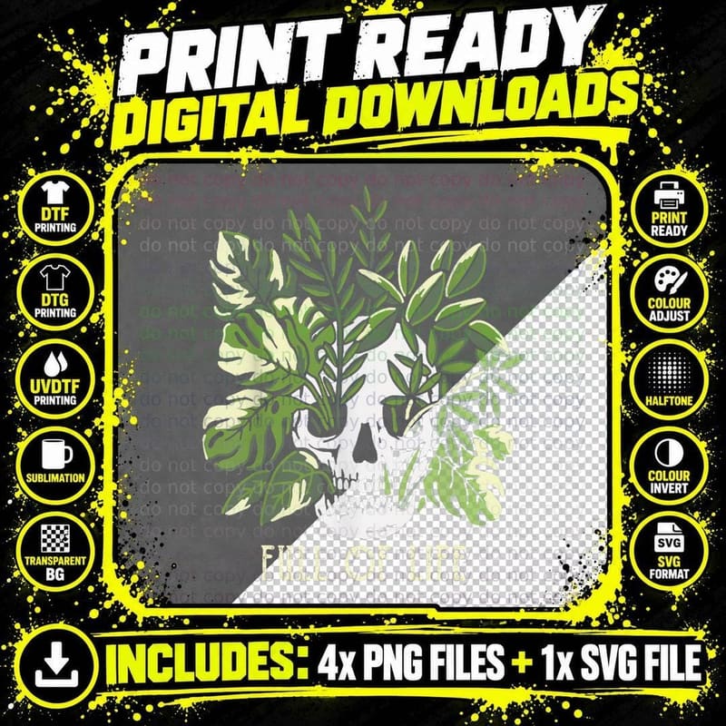 Full of Life Skull Gardening Garden, Men's, Unisex Png SVG Digital Bundle