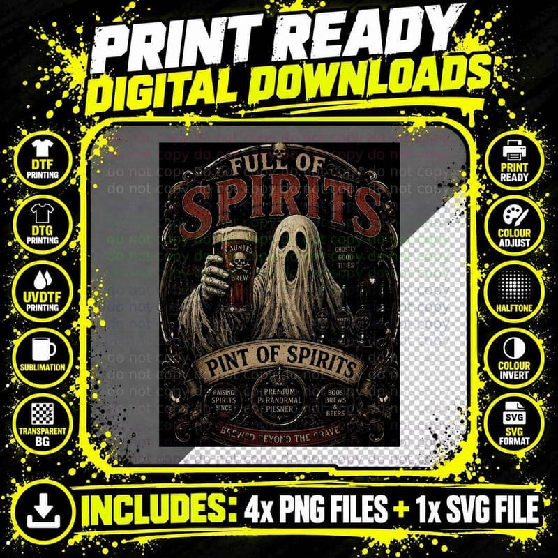 Full of Spirits Ghost Pint Vintage Pub Horror Retro Beer Png SVG Digital Bundle